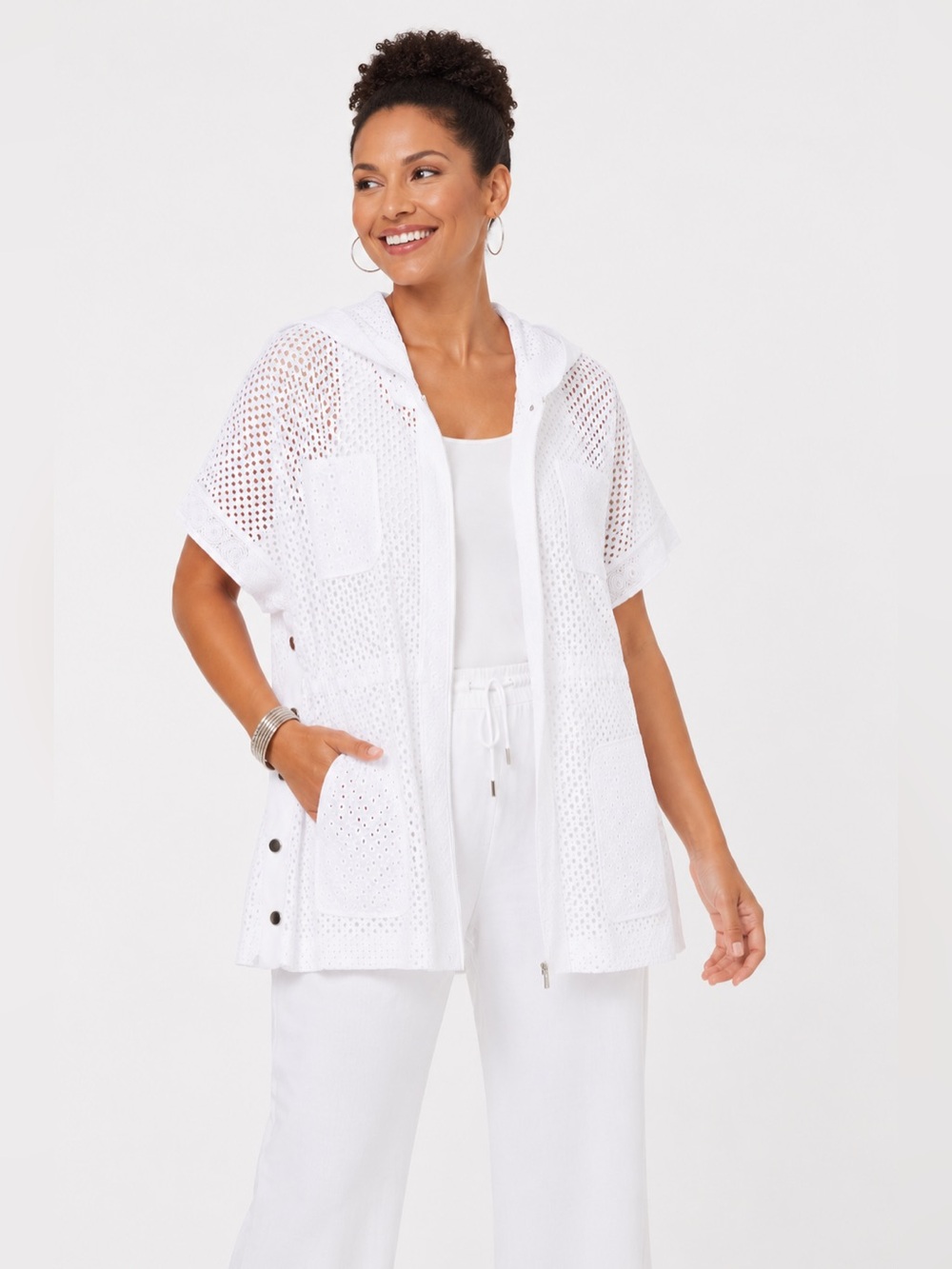 NWT Chico’s Zenergy Eyelet Hooded Anorak Jacket, Optic White, XXL/20; $129 - Picture 2 of 15